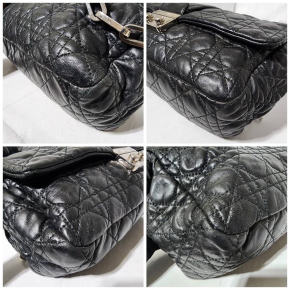 Authentic CHRISTIAN DIOR  Lambskin Cannage Medium New Lock Flap Shoulder Bag Bla - Picture 11 of 16